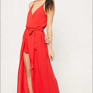 Red full-length romper
